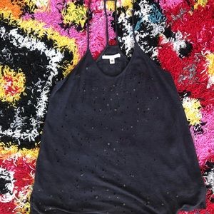 Burning Torch Perforated Sequin Top-Indigo Blue